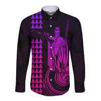 Custom Hawaii Long Sleeve Button Shirt King Kamehameha - Pink Gradient - Wonder Print Shop