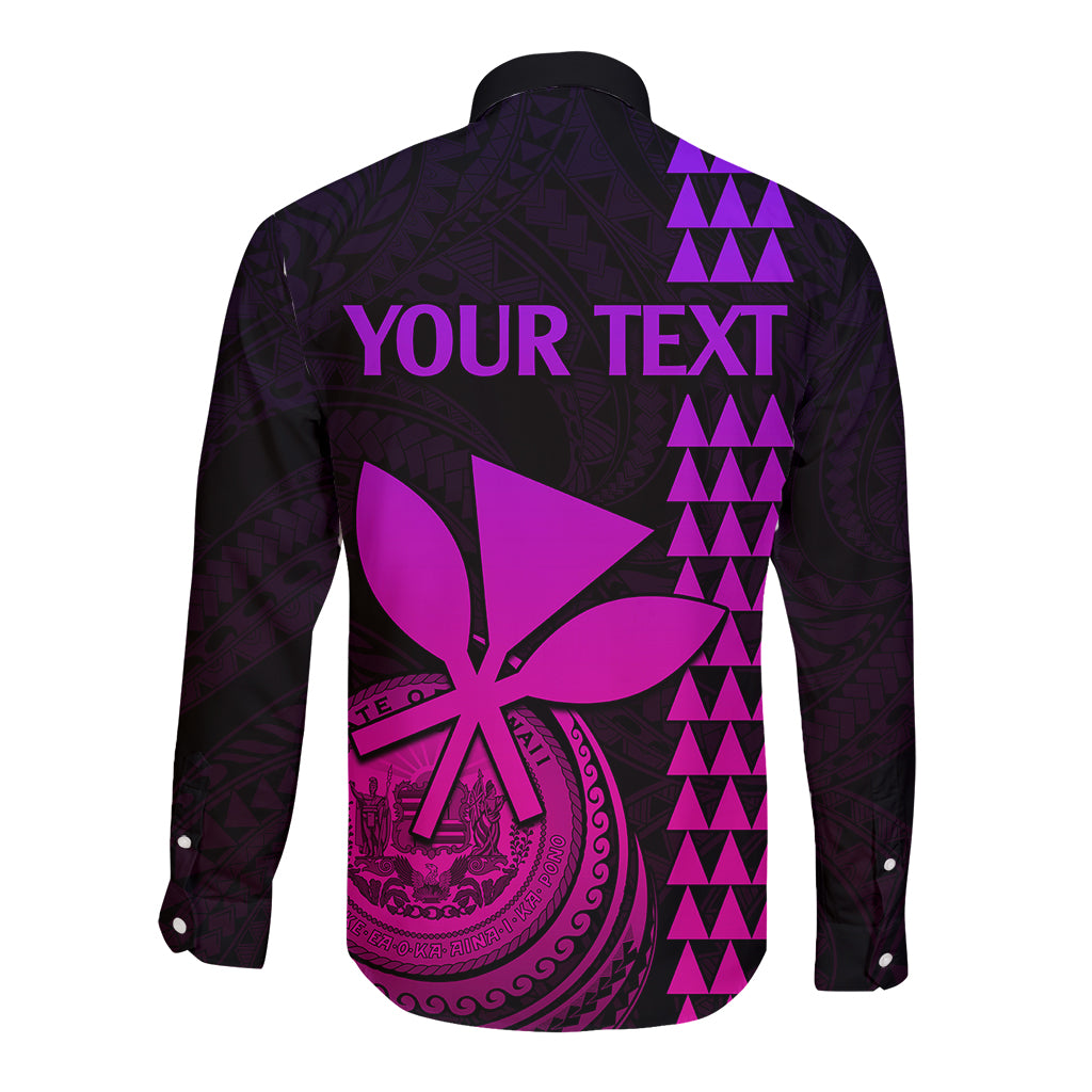 Custom Hawaii Long Sleeve Button Shirt King Kamehameha - Pink Gradient - Wonder Print Shop