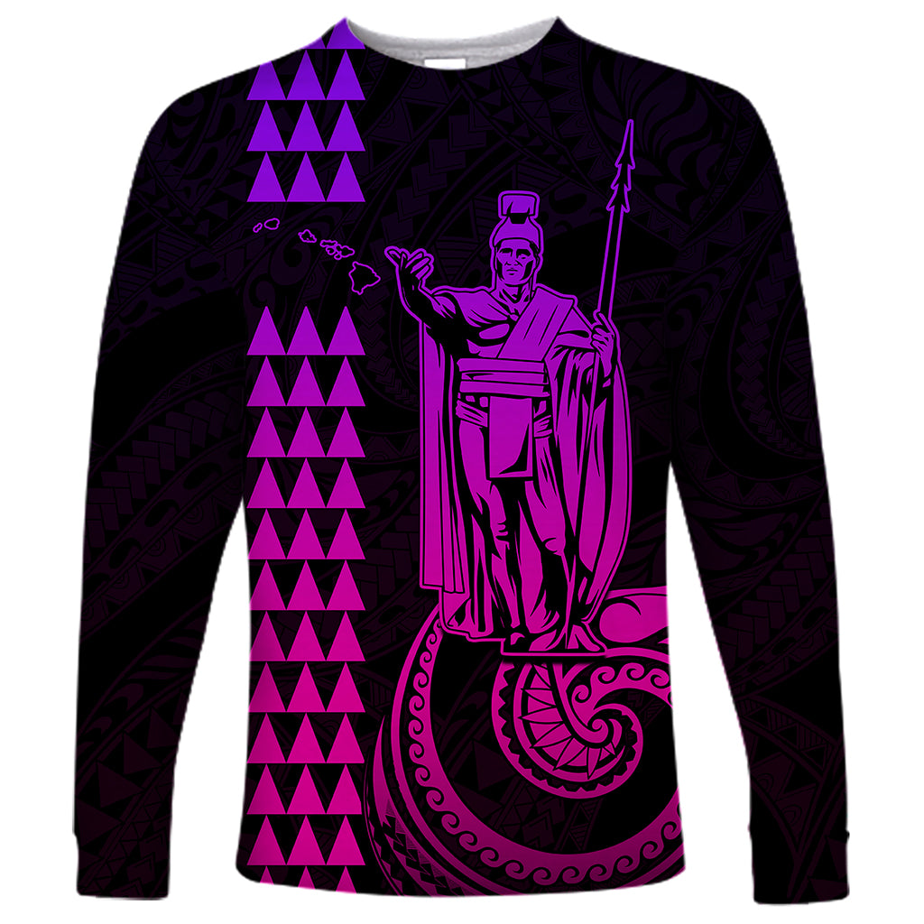 Custom Hawaii Long Sleeve Shirt King Kamehameha - Pink Gradient - Wonder Print Shop