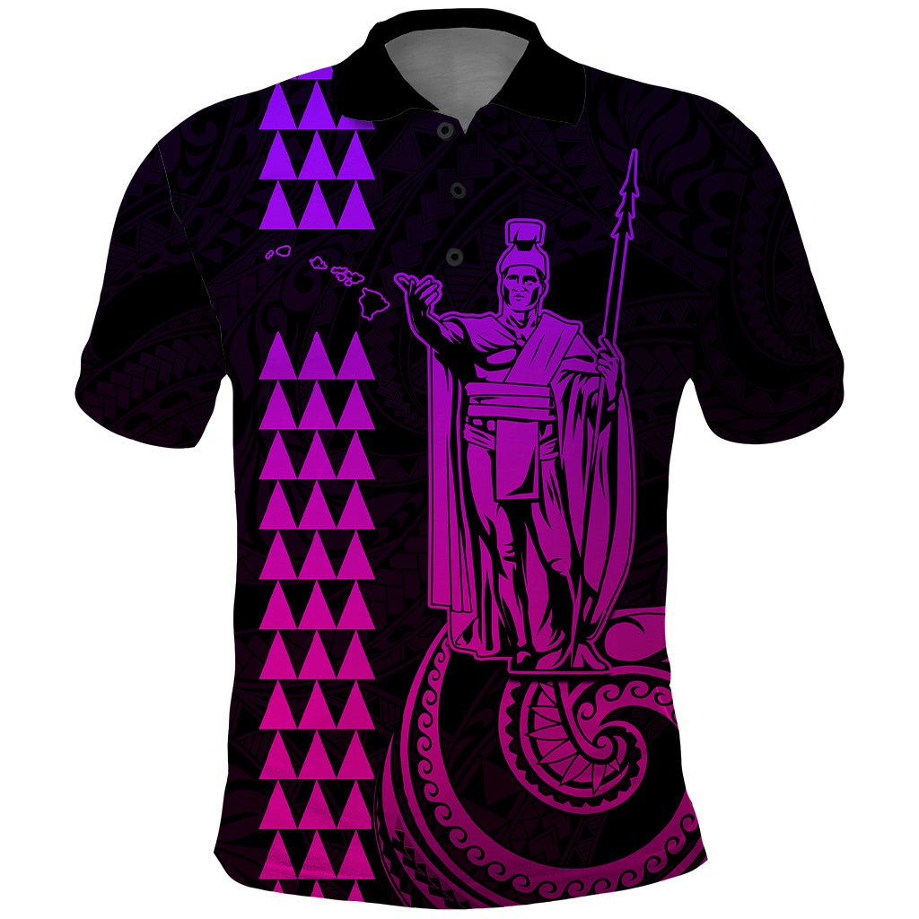 Custom Hawaii Polo Shirt King Kamehameha - Pink Gradient - Wonder Print Shop