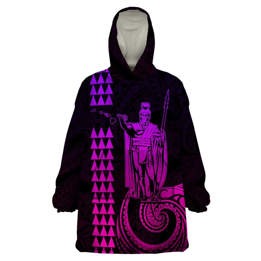 Custom Hawaii Wearable Blanket Hoodie King Kamehameha - Pink Gradient - Wonder Print Shop