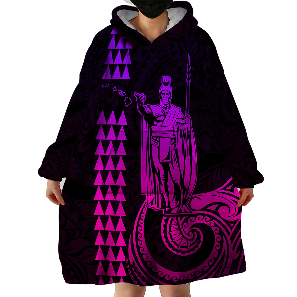 Custom Hawaii Wearable Blanket Hoodie King Kamehameha - Pink Gradient - Wonder Print Shop
