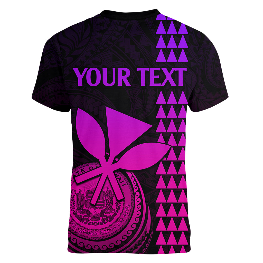 Custom Hawaii Women V Neck T Shirt King Kamehameha - Pink Gradient - Wonder Print Shop