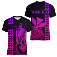 Custom Hawaii Women V Neck T Shirt King Kamehameha - Pink Gradient - Wonder Print Shop