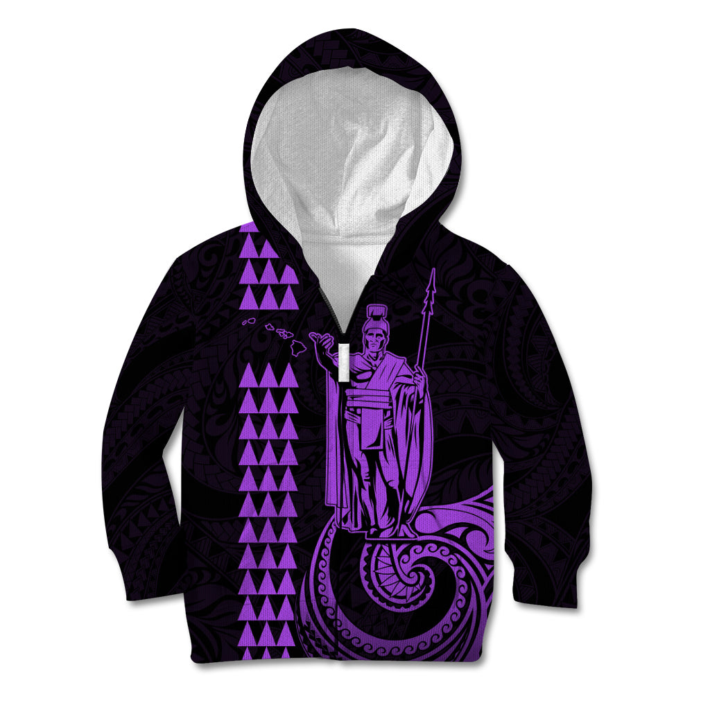Custom Hawaii Kid Hoodie King Kamehameha - Purple - Wonder Print Shop