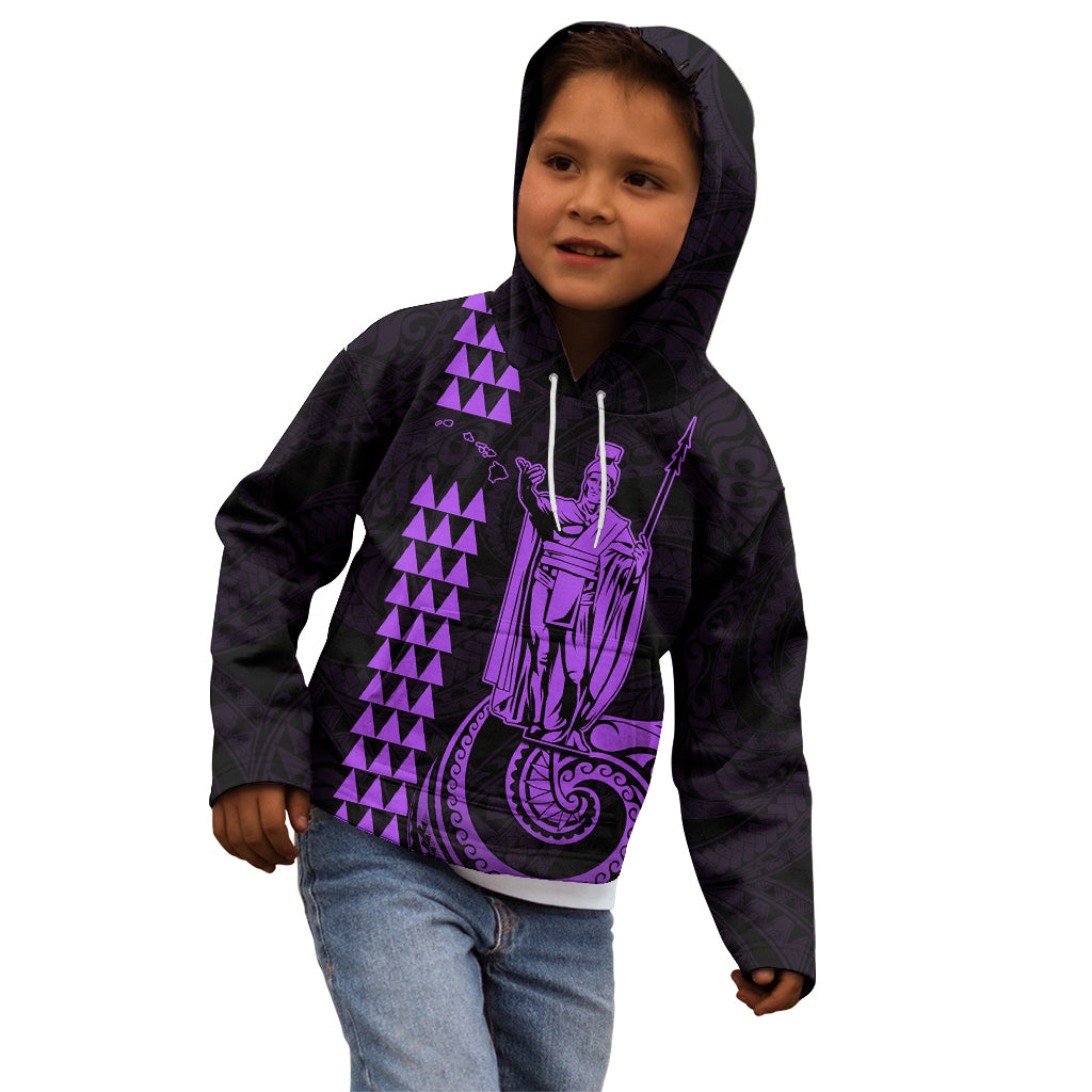 Custom Hawaii Kid Hoodie King Kamehameha - Purple - Wonder Print Shop