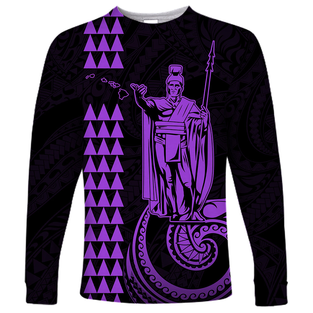 Custom Hawaii Long Sleeve Shirt King Kamehameha - Purple - Wonder Print Shop