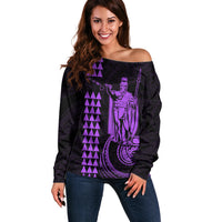 Custom Hawaii Off Shoulder Sweater King Kamehameha - Purple - Wonder Print Shop