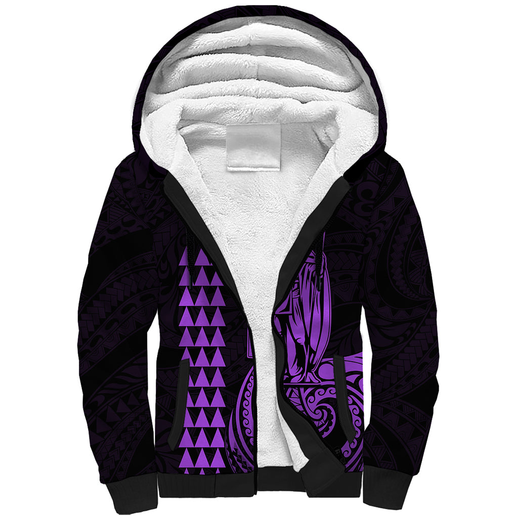Custom Hawaii Sherpa Hoodie King Kamehameha - Purple - Wonder Print Shop