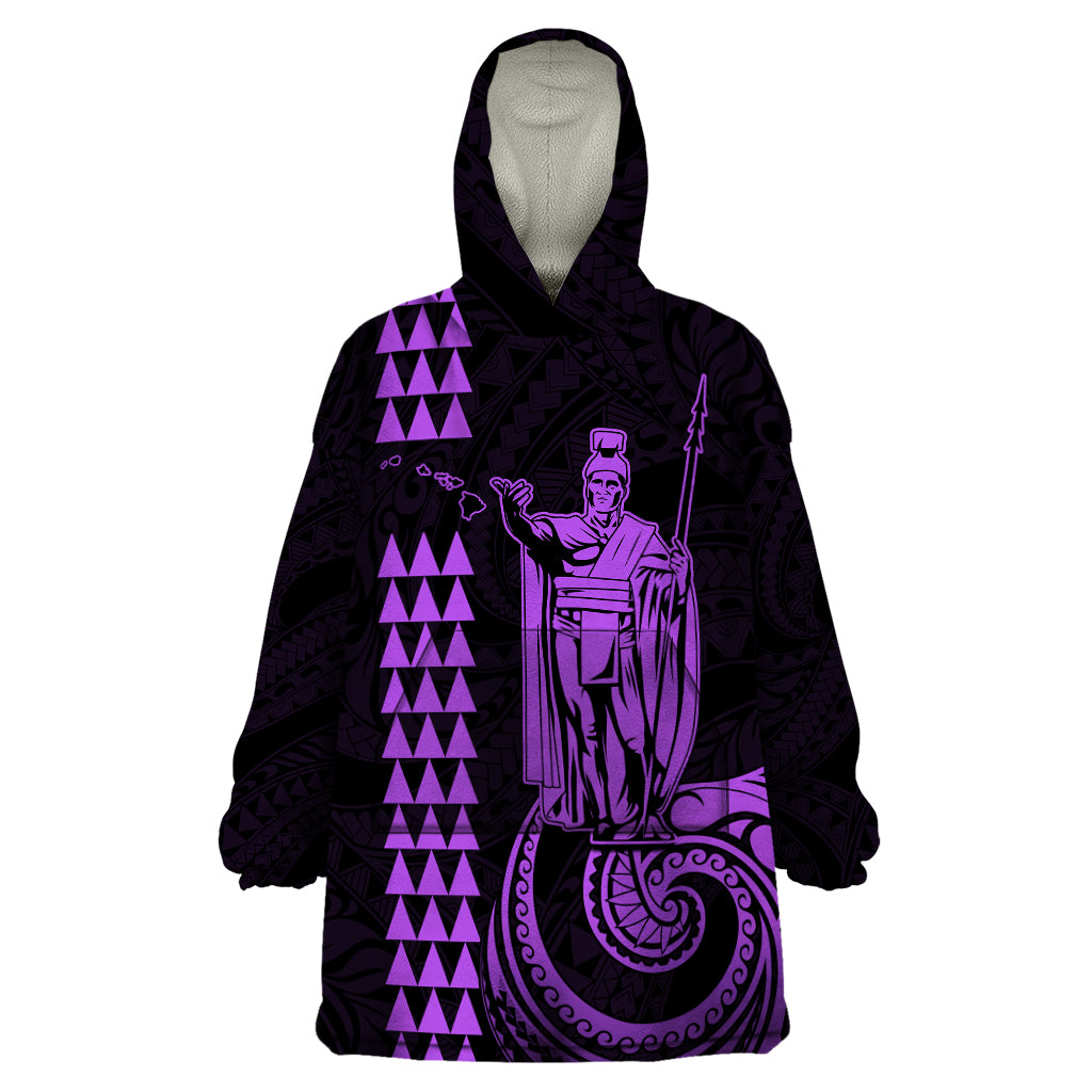 Custom Hawaii Wearable Blanket Hoodie King Kamehameha - Purple - Wonder Print Shop