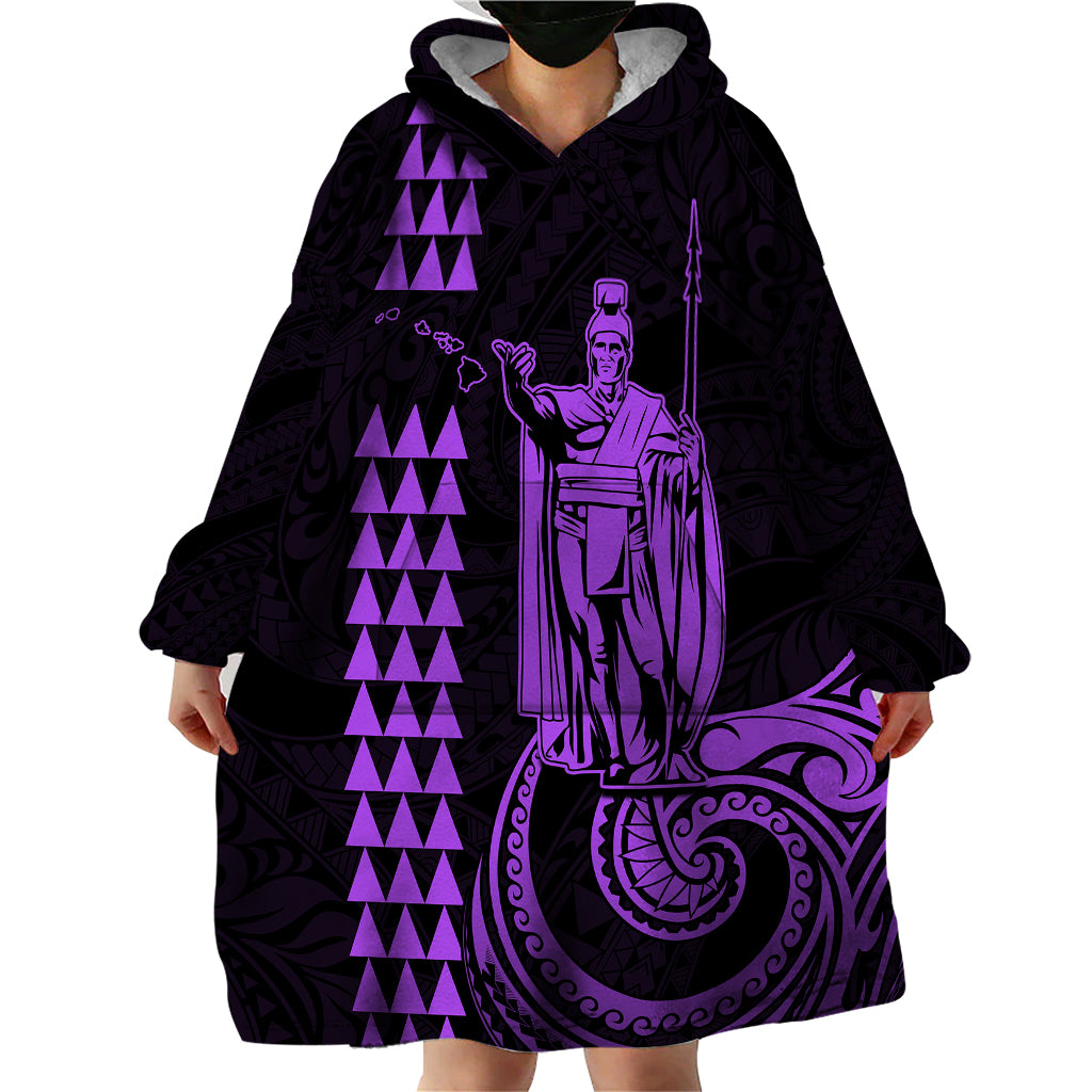 Custom Hawaii Wearable Blanket Hoodie King Kamehameha - Purple - Wonder Print Shop