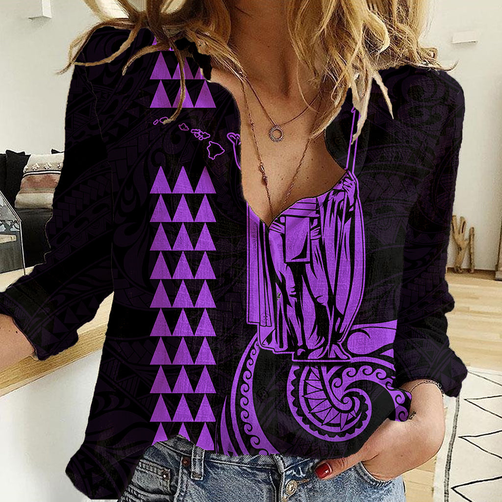 Custom Hawaii Women Casual Shirt King Kamehameha - Purple - Wonder Print Shop