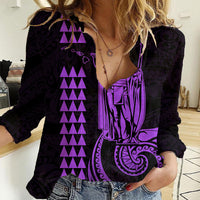 Custom Hawaii Women Casual Shirt King Kamehameha - Purple - Wonder Print Shop