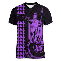 Custom Hawaii Women V Neck T Shirt King Kamehameha - Purple - Wonder Print Shop
