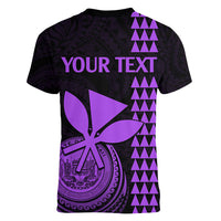 Custom Hawaii Women V Neck T Shirt King Kamehameha - Purple - Wonder Print Shop