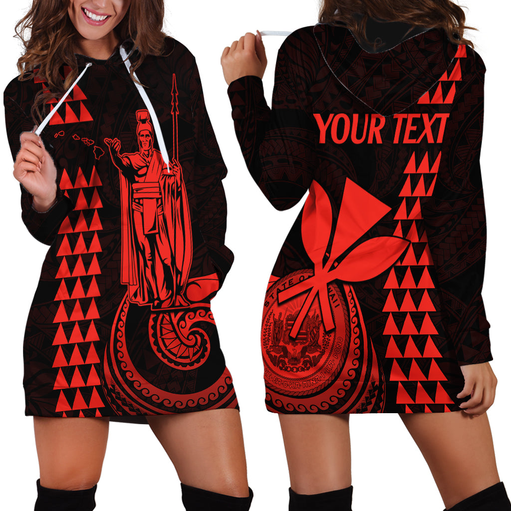 Custom Hawaii Hoodie Dress King Kamehameha - Red - Wonder Print Shop