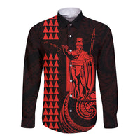 Custom Hawaii Long Sleeve Button Shirt King Kamehameha - Red - Wonder Print Shop