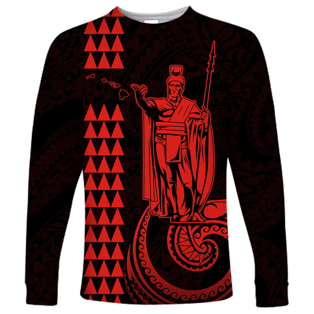 Custom Hawaii Long Sleeve Shirt King Kamehameha - Red - Wonder Print Shop