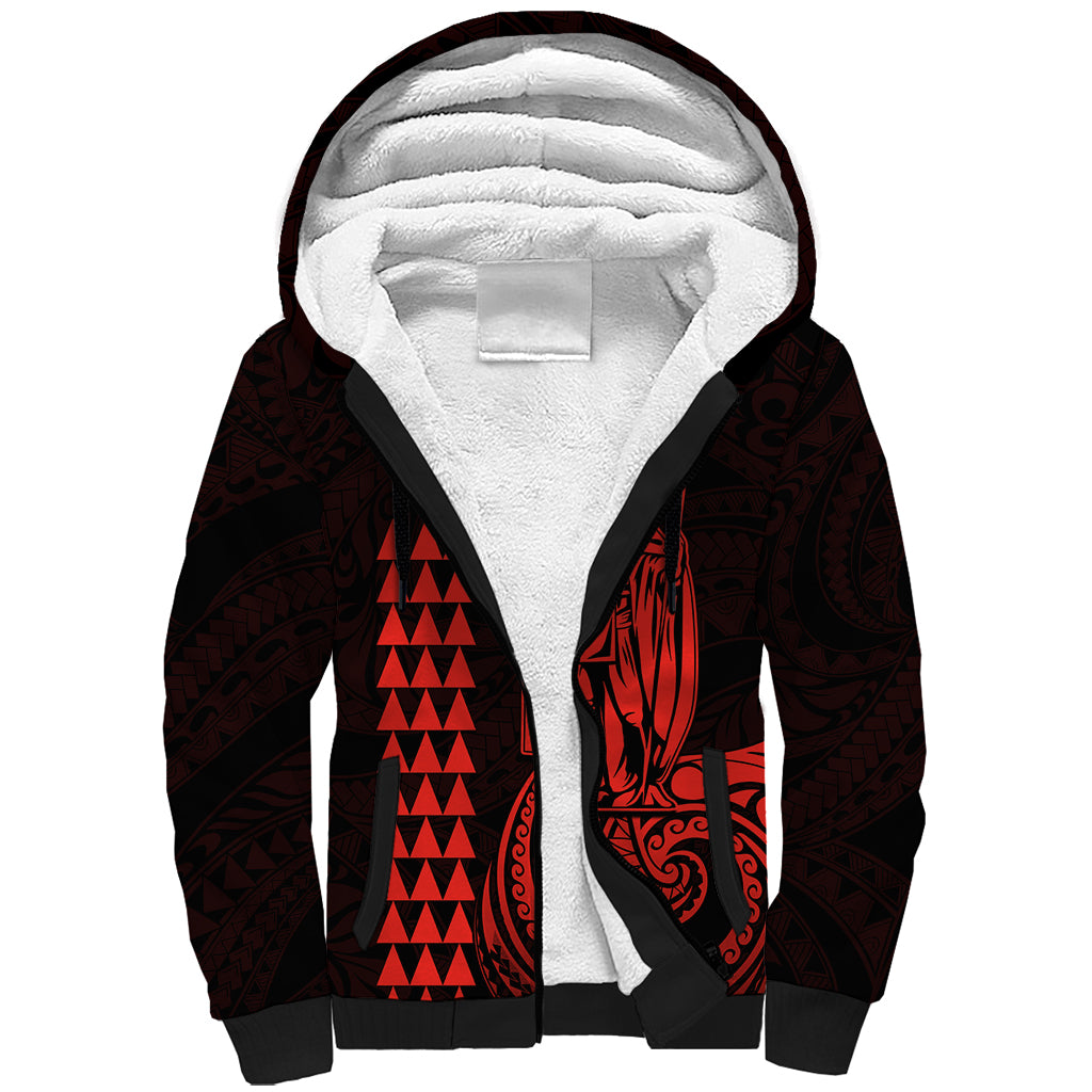 Custom Hawaii Sherpa Hoodie King Kamehameha - Red - Wonder Print Shop