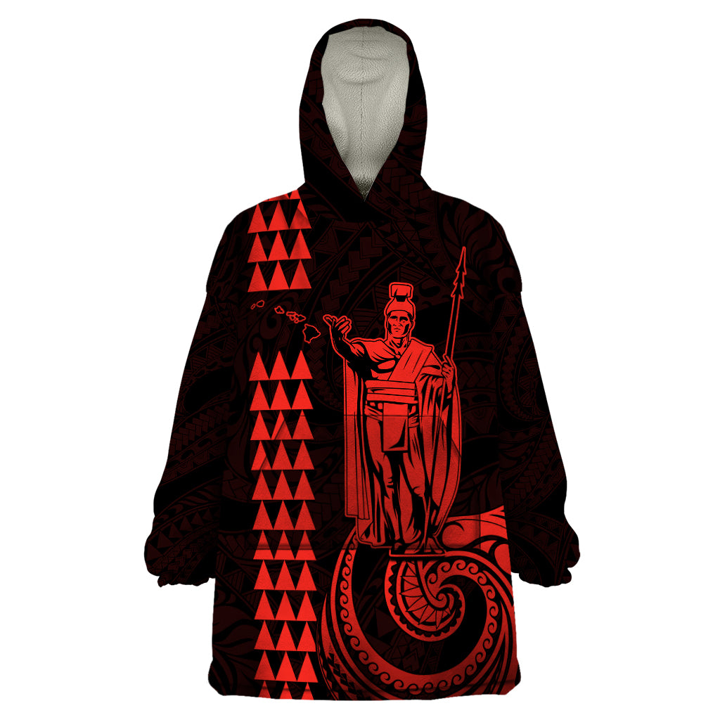Custom Hawaii Wearable Blanket Hoodie King Kamehameha - Red - Wonder Print Shop