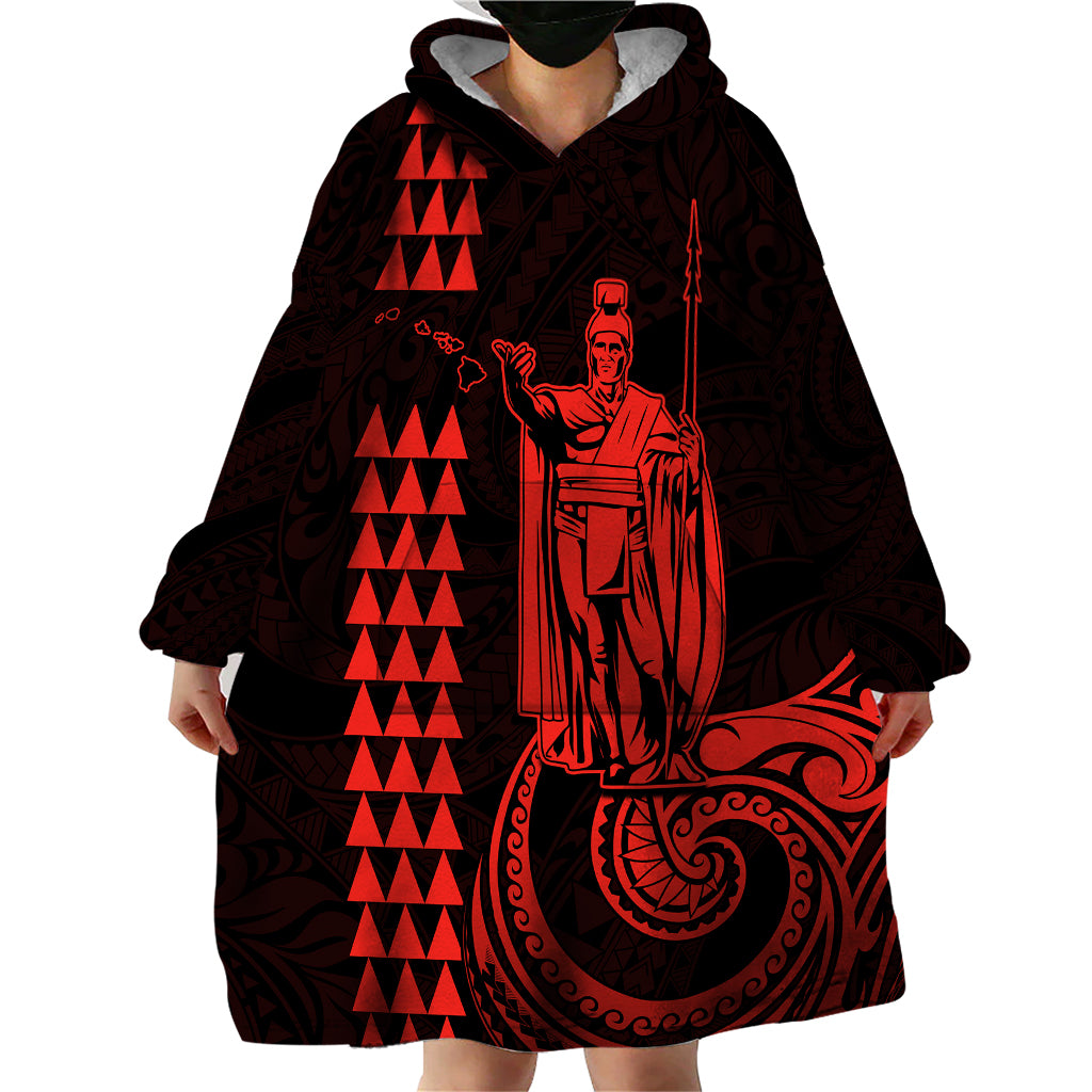 Custom Hawaii Wearable Blanket Hoodie King Kamehameha - Red - Wonder Print Shop