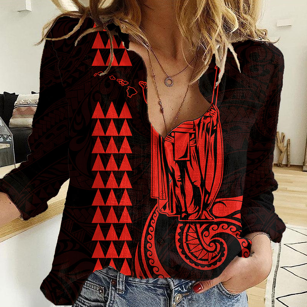 Custom Hawaii Women Casual Shirt King Kamehameha - Red - Wonder Print Shop