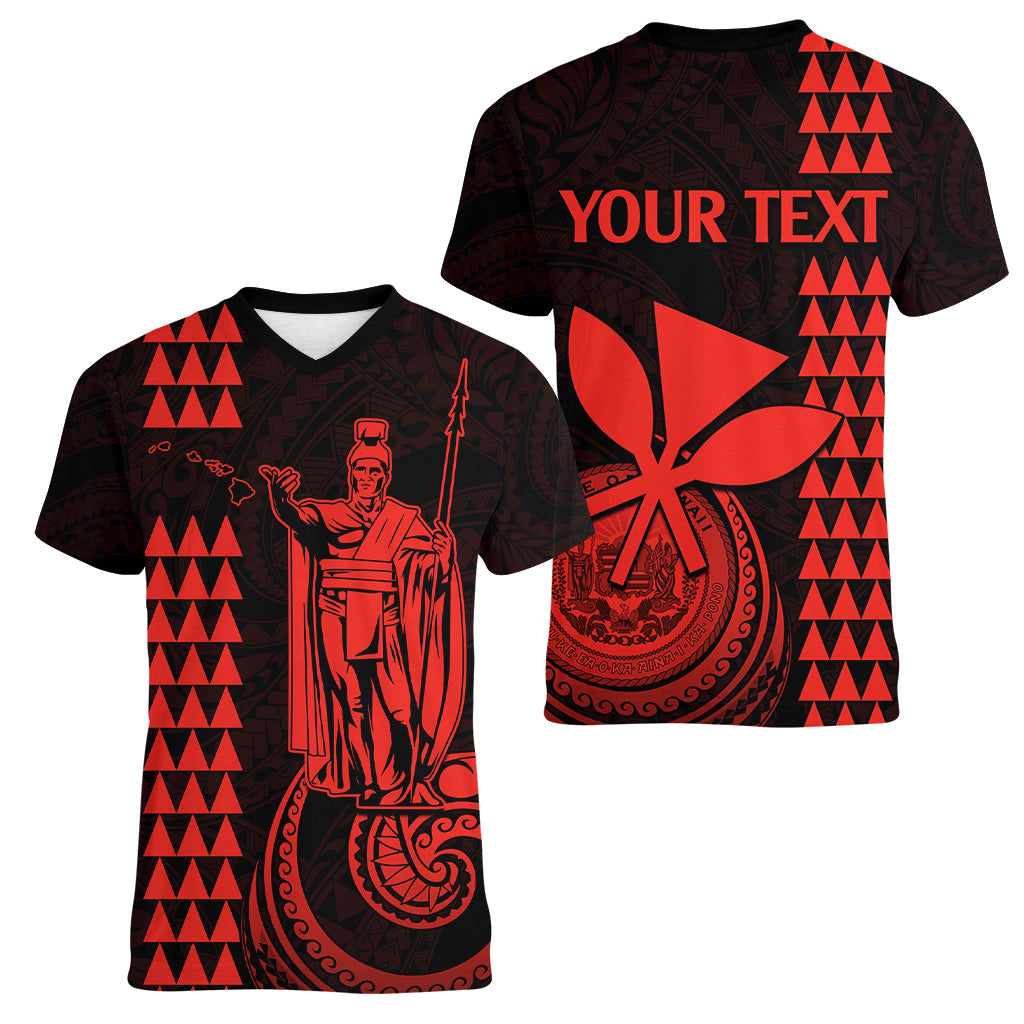 Custom Hawaii Women V Neck T Shirt King Kamehameha - Red - Wonder Print Shop