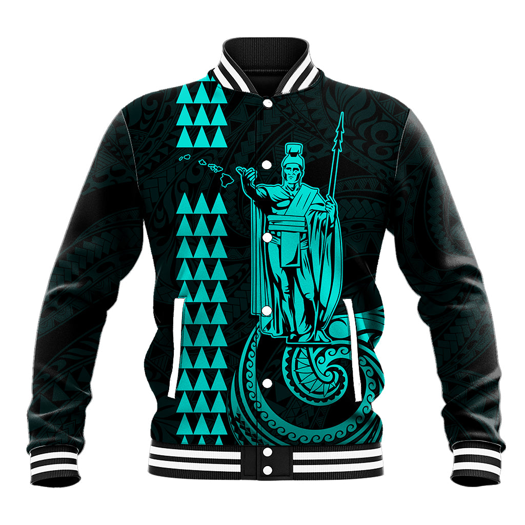 Custom Hawaii Baseball Jacket King Kamehameha - Turquoise LT9 - Wonder Print Shop