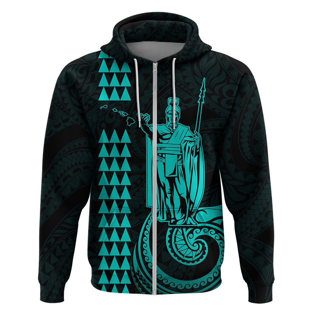 Custom Hawaii Hoodie King Kamehameha - Turquoise - Wonder Print Shop