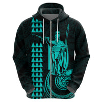 Custom Hawaii Hoodie King Kamehameha - Turquoise - Wonder Print Shop