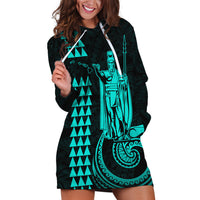 Custom Hawaii Hoodie Dress King Kamehameha - Turquoise - Wonder Print Shop