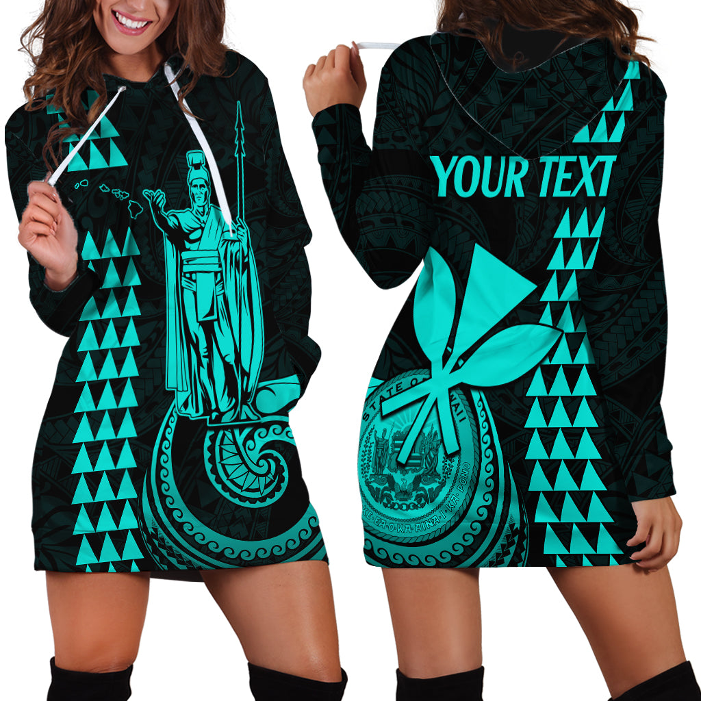Custom Hawaii Hoodie Dress King Kamehameha - Turquoise - Wonder Print Shop