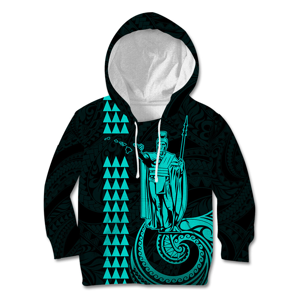 Custom Hawaii Kid Hoodie King Kamehameha - Turquoise - Wonder Print Shop