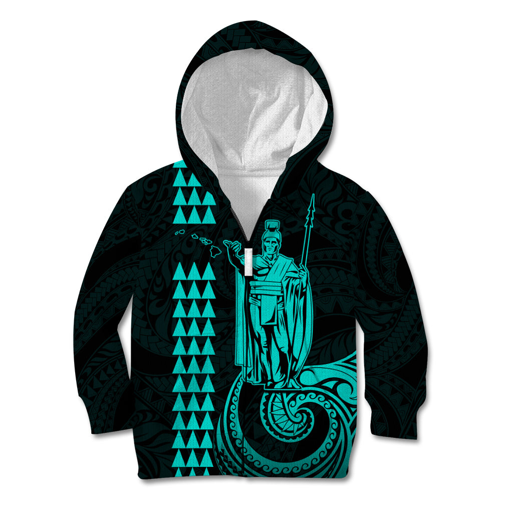Custom Hawaii Kid Hoodie King Kamehameha - Turquoise - Wonder Print Shop