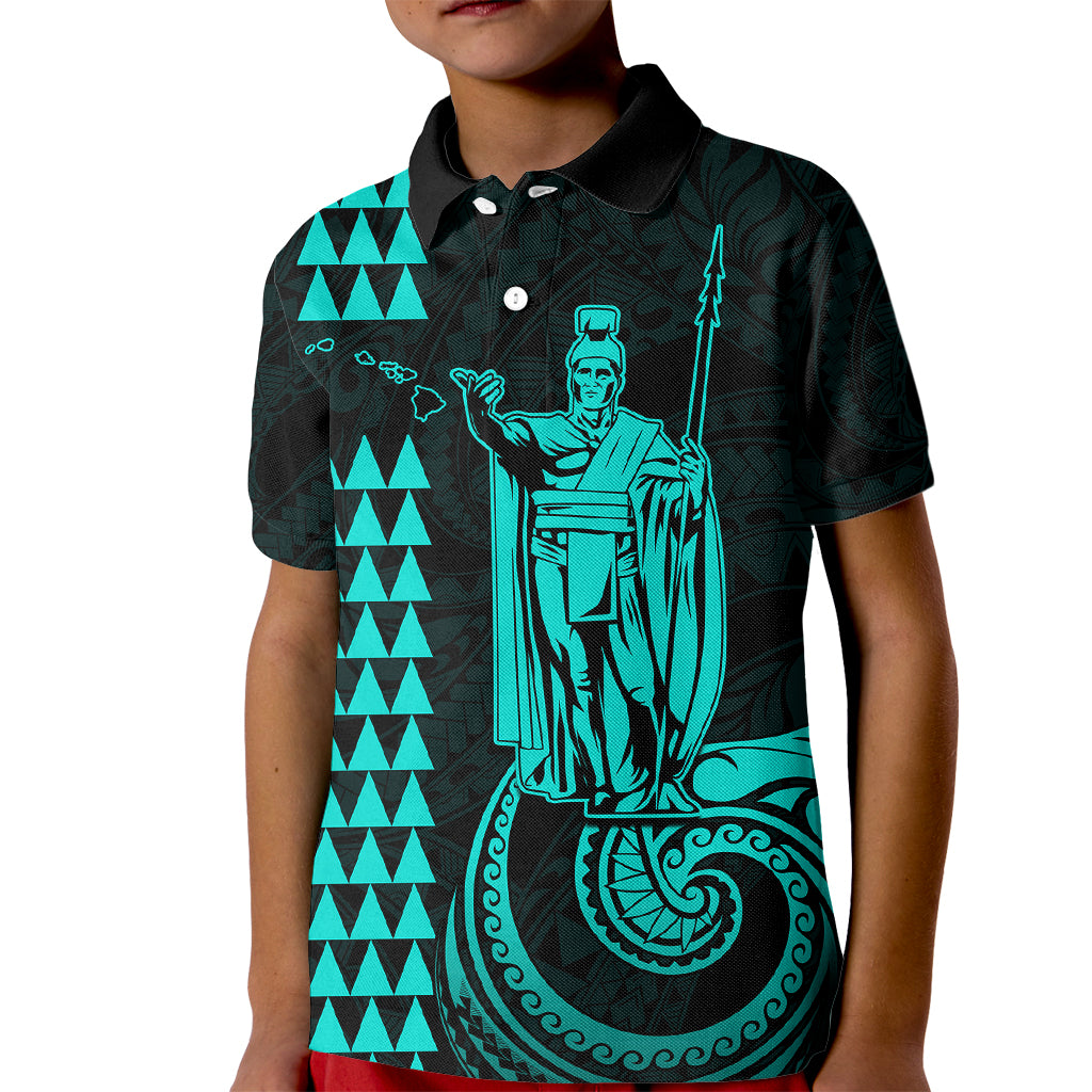 Custom Hawaii Kid Polo Shirt King Kamehameha - Turquoise - Wonder Print Shop