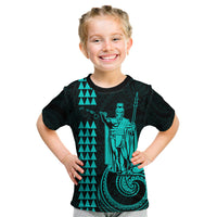 Custom Hawaii Kid T Shirt King Kamehameha - Turquoise - Wonder Print Shop