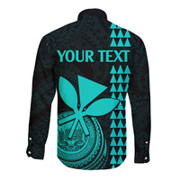 Custom Hawaii Long Sleeve Button Shirt King Kamehameha - Turquoise - Wonder Print Shop