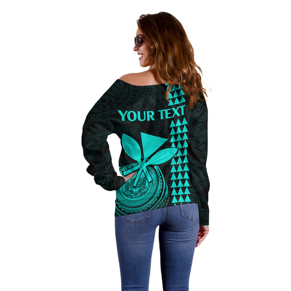 Custom Hawaii Off Shoulder Sweater King Kamehameha - Turquoise - Wonder Print Shop