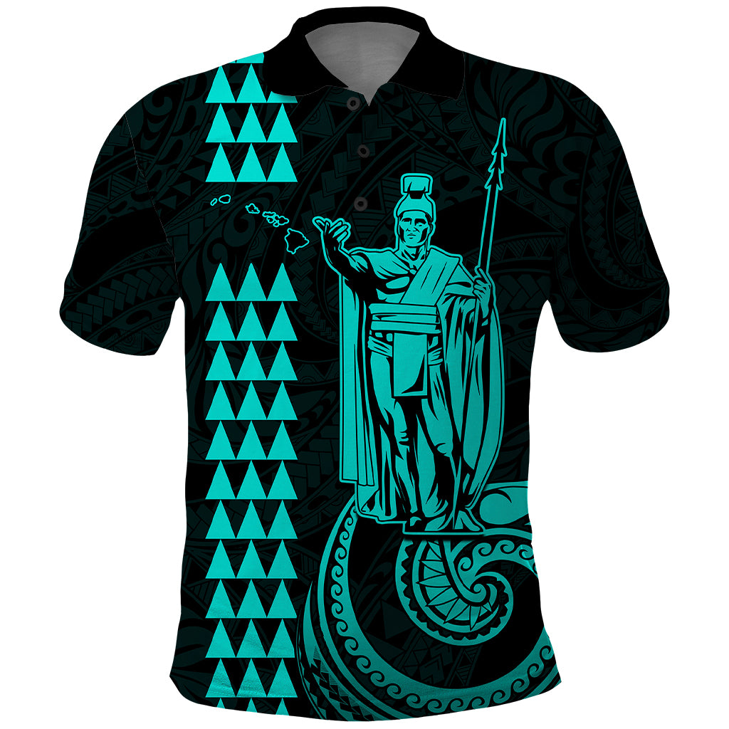 Custom Hawaii Polo Shirt King Kamehameha - Turquoise - Wonder Print Shop