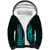 Custom Hawaii Sherpa Hoodie King Kamehameha - Turquoise - Wonder Print Shop