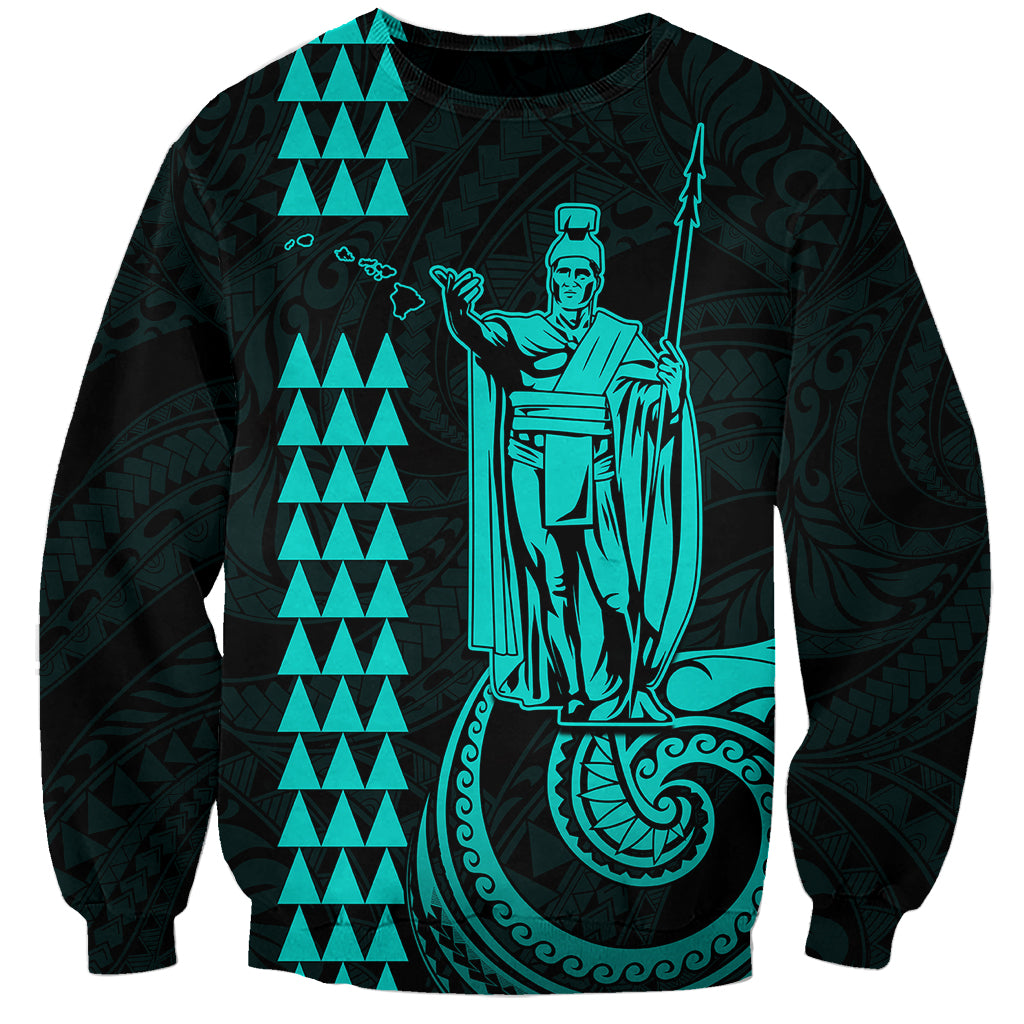 Custom Hawaii Sweatshirt King Kamehameha - Turquoise - Wonder Print Shop