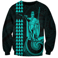 Custom Hawaii Sweatshirt King Kamehameha - Turquoise - Wonder Print Shop