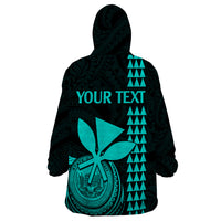 Custom Hawaii Wearable Blanket Hoodie King Kamehameha - Turquoise - Wonder Print Shop