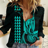 Custom Hawaii Women Casual Shirt King Kamehameha - Turquoise - Wonder Print Shop