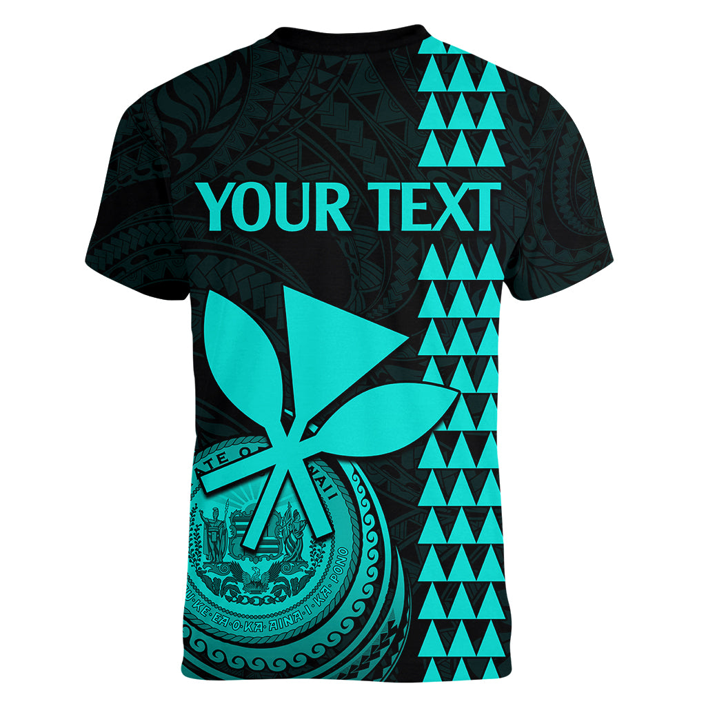 Custom Hawaii Women V Neck T Shirt King Kamehameha - Turquoise - Wonder Print Shop
