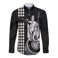 Custom Hawaii Long Sleeve Button Shirt King Kamehameha - White - Wonder Print Shop