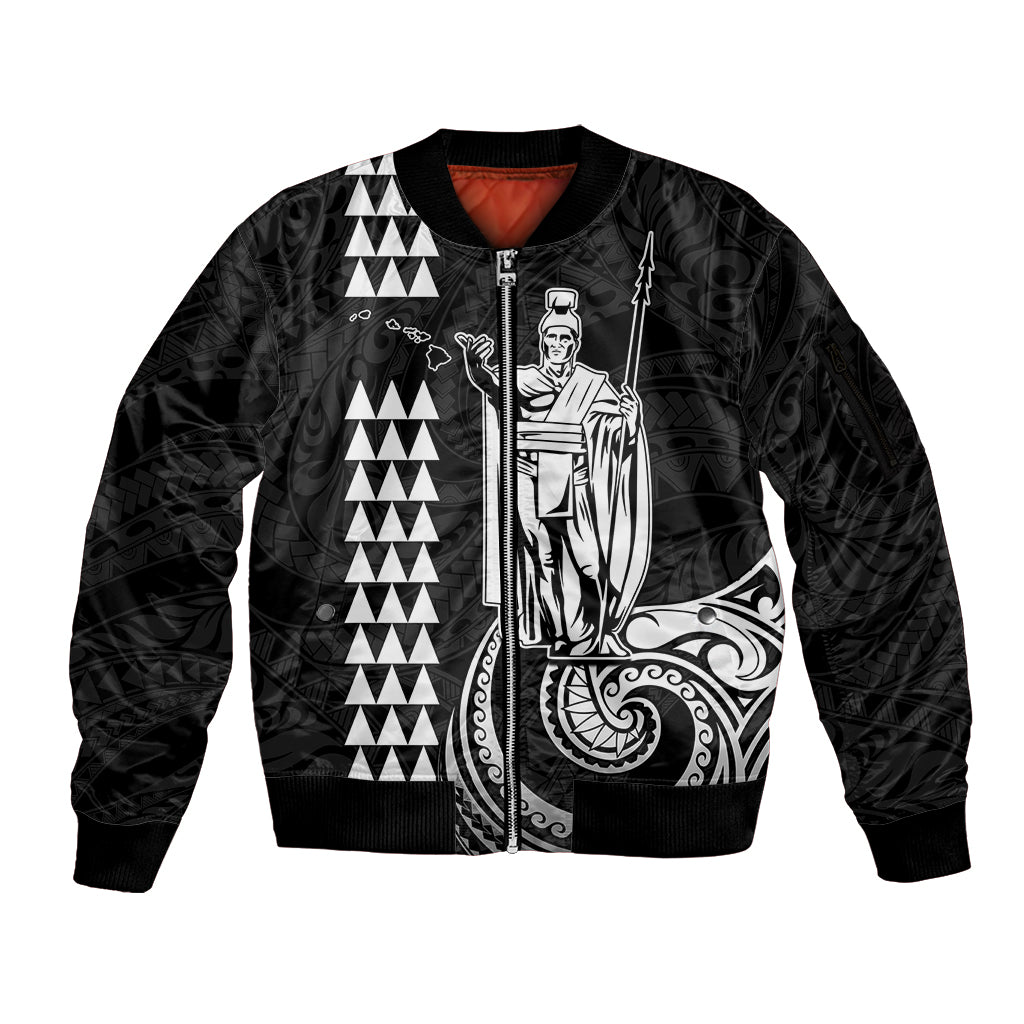 Custom Hawaii Sleeve Zip Bomber Jacket King Kamehameha - White - Wonder Print Shop