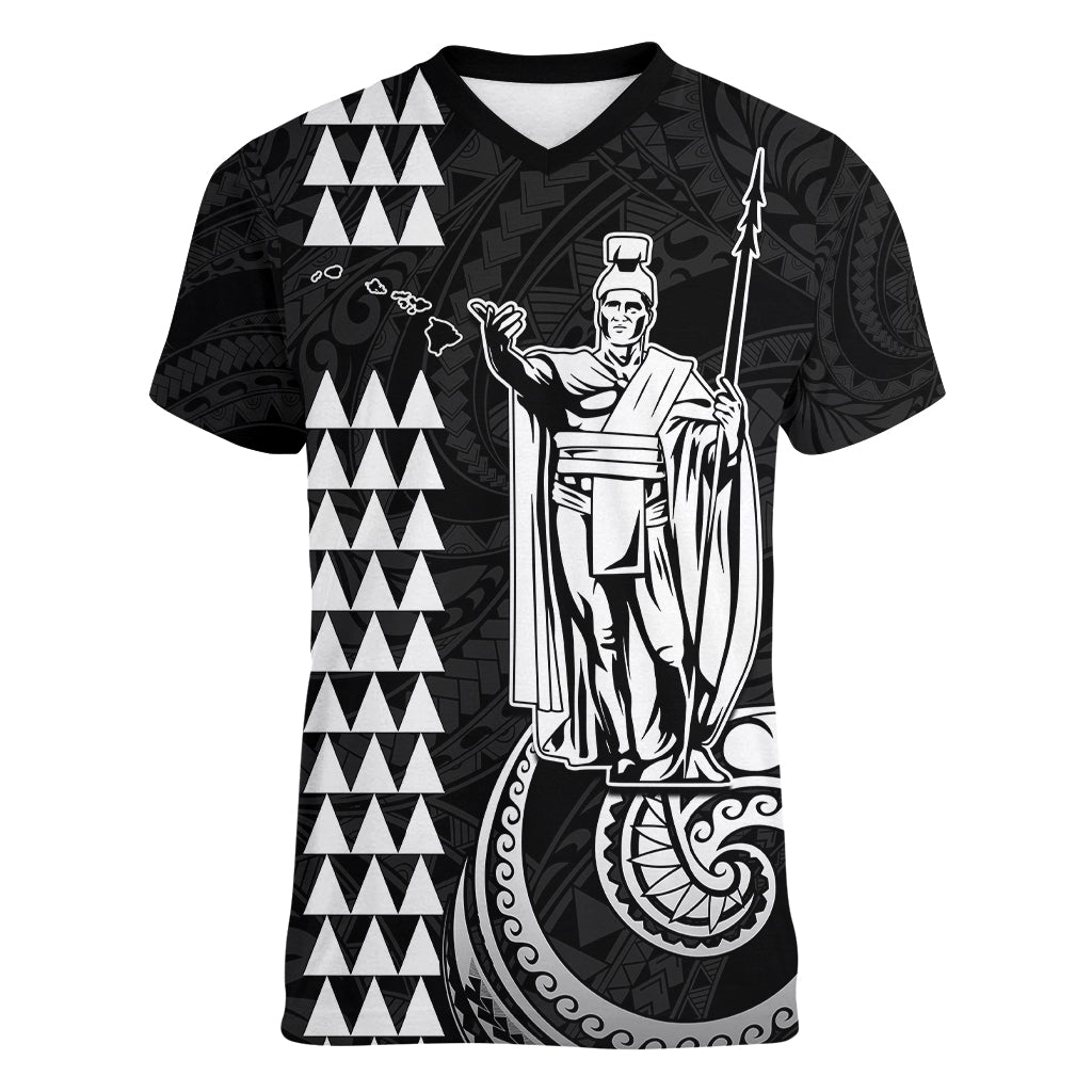 Custom Hawaii Women V Neck T Shirt King Kamehameha - White - Wonder Print Shop