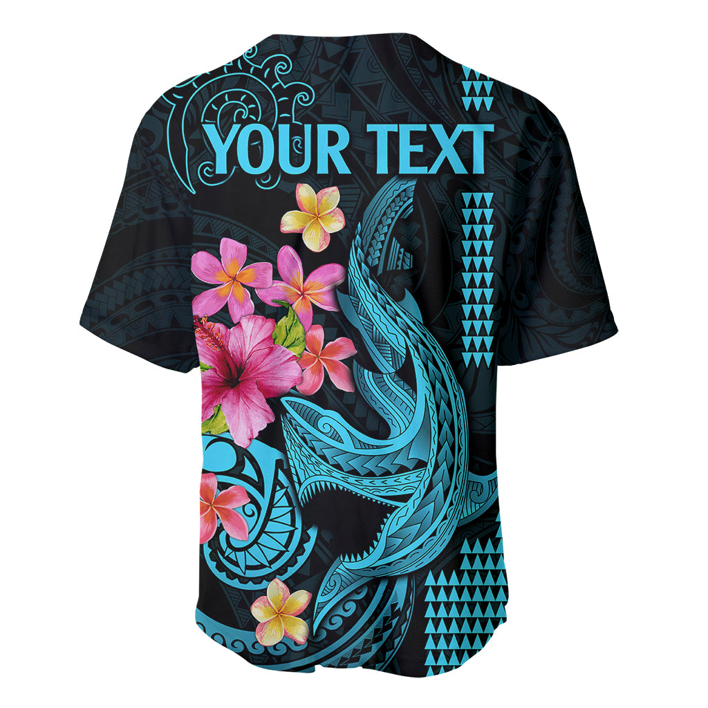 Custom Polynesian Baseball Jersey Hawaiian Warriors with Tribal Shark Tattoos - Blue LT9 - Wonder Print Shop