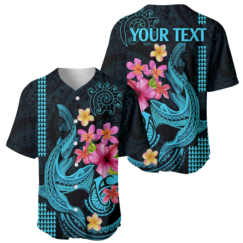 Custom Polynesian Baseball Jersey Hawaiian Warriors with Tribal Shark Tattoos - Blue LT9 - Wonder Print Shop